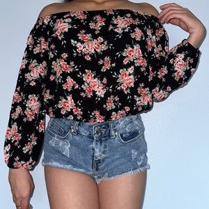 Black Floral Nobuter Off-Shoulder